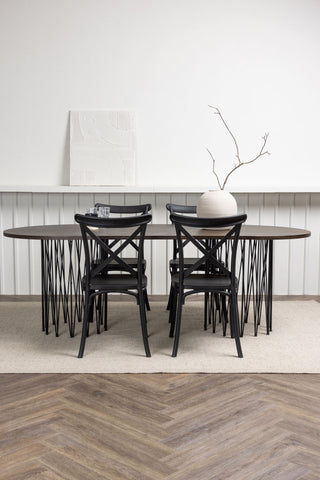 Venture Home Ovalt matbord i sten - Svart / Moccafaner +Crosett Matstol - Mattsvart / Mattsvart plast _4