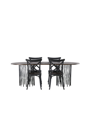 Venture Home Ovalt matbord i sten - Svart / Moccafaner +Crosett Matstol - Mattsvart / Mattsvart plast _4