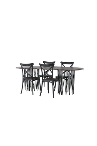 Venture Home Ovalt matbord i sten - Svart / Moccafaner +Crosett Matstol - Mattsvart / Mattsvart plast _4