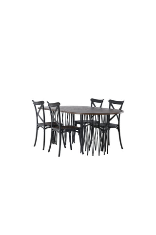 Venture Home Ovalt matbord i sten - Svart / Moccafaner +Crosett Matstol - Mattsvart / Mattsvart plast _4