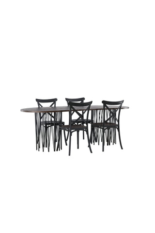Venture Home Ovalt matbord i sten - Svart / Moccafaner +Crosett Matstol - Mattsvart / Mattsvart plast _4