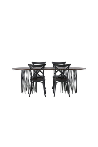 Venture Home Ovalt matbord i sten - Svart / Moccafaner +Crosett Matstol - Mattsvart / Mattsvart plast _4