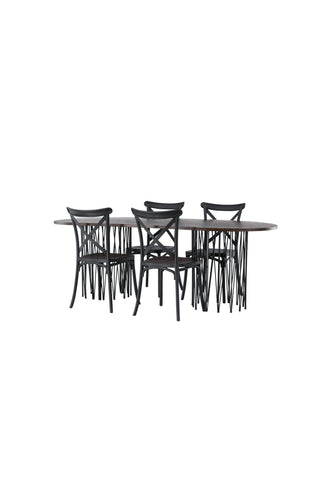 Venture Home Ovalt matbord i sten - Svart / Moccafaner +Crosett Matstol - Mattsvart / Mattsvart plast _4