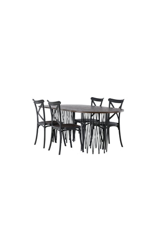 Venture Home Ovalt matbord i sten - Svart / Moccafaner +Crosett Matstol - Mattsvart / Mattsvart plast _4