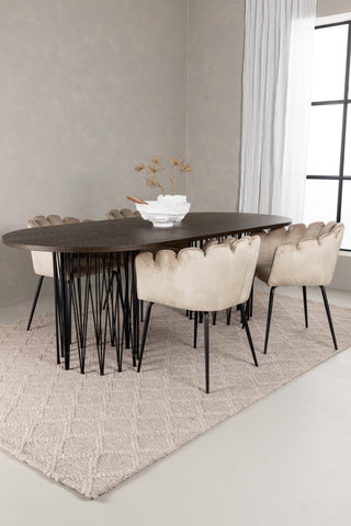 Venture Home Ovalt matbord i sten - Svart / Moccafaner +Limhamn Stol - Svart / Beige sammet _4
