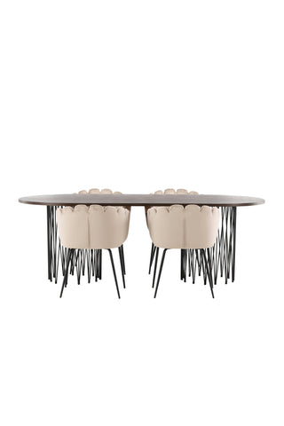 Venture Home Ovalt matbord i sten - Svart / Moccafaner +Limhamn Stol - Svart / Beige sammet _4