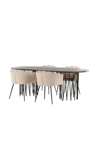 Venture Home Ovalt matbord i sten - Svart / Moccafaner +Limhamn Stol - Svart / Beige sammet _4