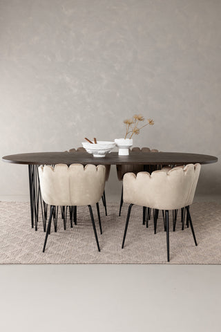 Venture Home Ovalt matbord i sten - Svart / Moccafaner +Limhamn Stol - Svart / Beige sammet _4