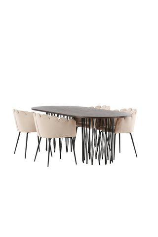 Venture Home Ovalt matbord i sten - Svart / Moccafaner +Limhamn Stol - Svart / Beige sammet _4