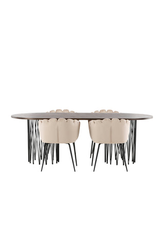 Venture Home Ovalt matbord i sten - Svart / Moccafaner +Limhamn Stol - Svart / Beige sammet _4