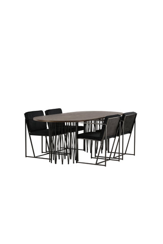 Venture Home Ovalt matbord i sten - Svart / Moccafaner +Richmond Matstol - Svart / Svart sammet _4