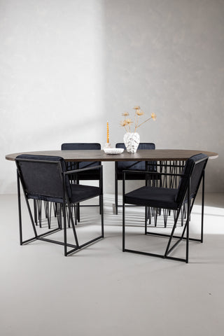 Venture Home Ovalt matbord i sten - Svart / Moccafaner +Richmond Matstol - Svart / Svart sammet _4