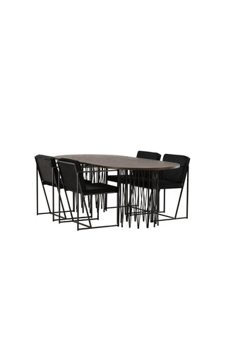 Venture Home Ovalt matbord i sten - Svart / Moccafaner +Richmond Matstol - Svart / Svart sammet _4