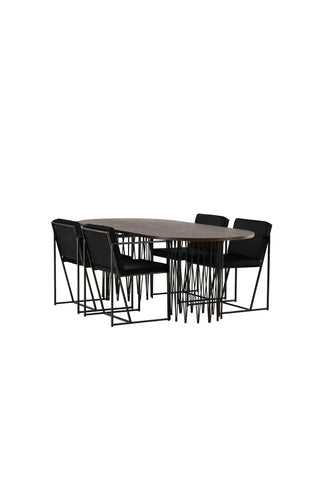 Venture Home Ovalt matbord i sten - Svart / Moccafaner +Richmond Matstol - Svart / Svart sammet _4