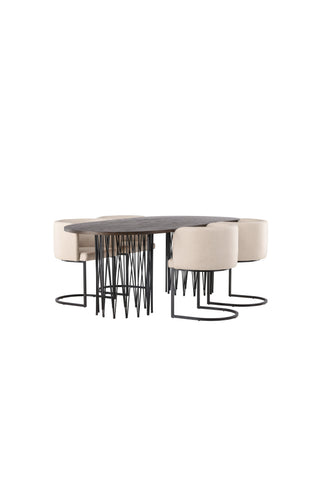 Venture Home Ovalt matbord i sten - Svart / Moccafaner +Simrishman Matstol - Svart / Beige TC-tyg _4