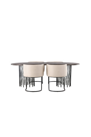 Venture Home Ovalt matbord i sten - Svart / Moccafaner +Simrishman Matstol - Svart / Beige TC-tyg _4