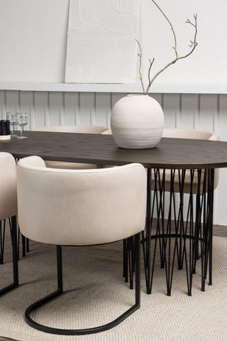 Venture Home Ovalt matbord i sten - Svart / Moccafaner +Simrishman Matstol - Svart / Beige TC-tyg _4