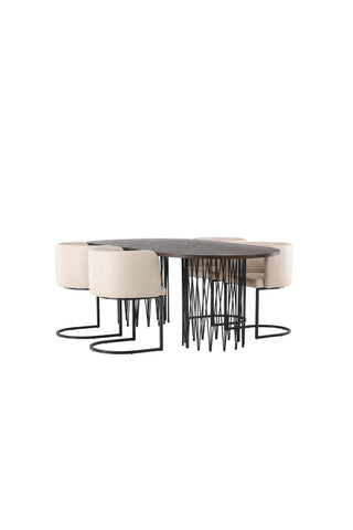 Venture Home Ovalt matbord i sten - Svart / Moccafaner +Simrishman Matstol - Svart / Beige TC-tyg _4
