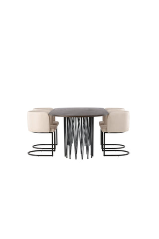 Venture Home Ovalt matbord i sten - Svart / Moccafaner +Simrishman Matstol - Svart / Beige TC-tyg _4