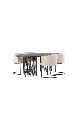 Venture Home Ovalt matbord i sten - Svart / Moccafaner +Simrishman Matstol - Svart / Beige TC-tyg _4