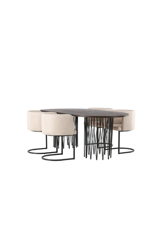 Venture Home Ovalt matbord i sten - Svart / Moccafaner +Simrishman Matstol - Svart / Beige TC-tyg _4