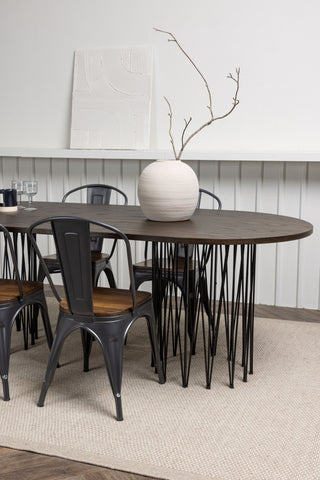 Venture Home Ovalt matbord i sten - Svart / Moccafaner + Tempe Matstol - Mörkgrå / Mörkbrun MDF _4