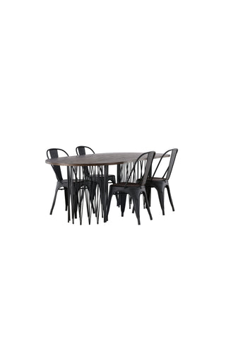 Venture Home Ovalt matbord i sten - Svart / Moccafaner +Tempe Matstol - Mattsvart / Metall _4