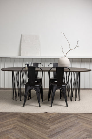 Venture Home Ovalt matbord i sten - Svart / Moccafaner +Tempe Matstol - Mattsvart / Metall _4