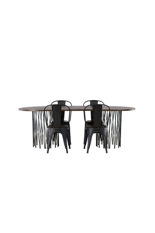 Venture Home Ovalt matbord i sten - Svart / Moccafaner +Tempe Matstol - Mattsvart / Metall _4