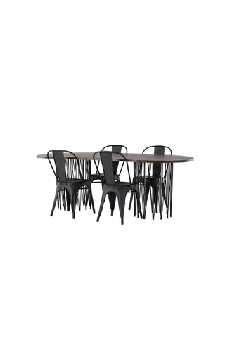 Venture Home Ovalt matbord i sten - Svart / Moccafaner +Tempe Matstol - Mattsvart / Metall _4