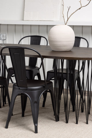 Venture Home Ovalt matbord i sten - Svart / Moccafaner +Tempe Matstol - Mattsvart / Metall _4