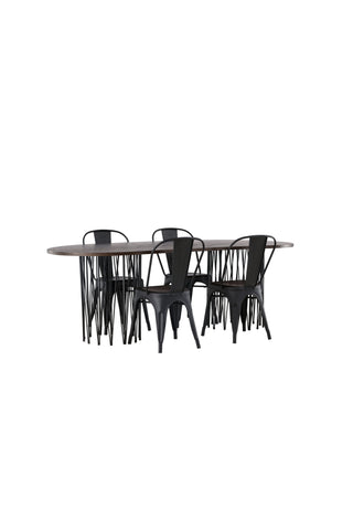 Venture Home Ovalt matbord i sten - Svart / Moccafaner +Tempe Matstol - Mattsvart / Metall _4