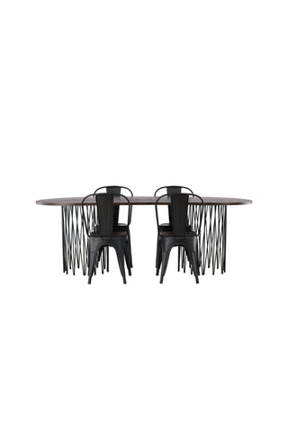 Venture Home Ovalt matbord i sten - Svart / Moccafaner +Tempe Matstol - Mattsvart / Metall _4