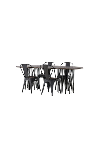Venture Home Ovalt matbord i sten - Svart / Moccafaner +Tempe Matstol - Mattsvart / Metall _4
