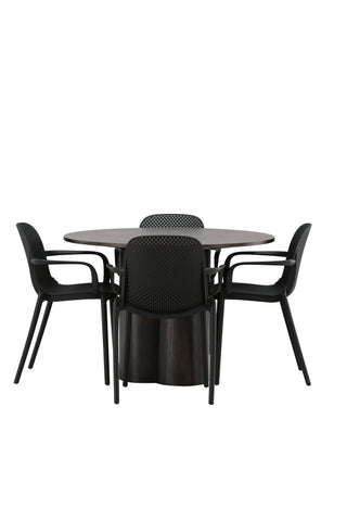 Venture Home Olivia Matbord-Mocca/MoccaFaner+BaltimoreMatstol-Svart/SvartPlast_4