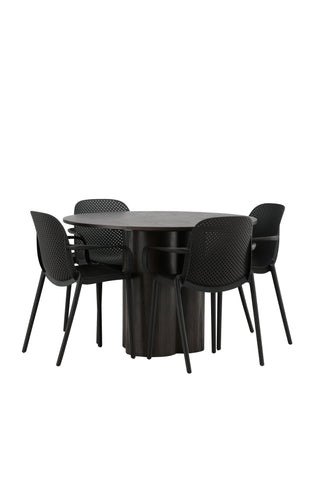 Venture Home Olivia Matbord-Mocca/MoccaFaner+BaltimoreMatstol-Svart/SvartPlast_4