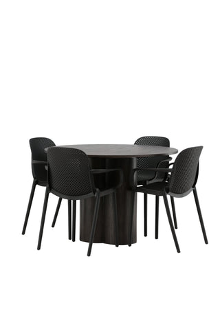 Venture Home Olivia Matbord-Mocca/MoccaFaner+BaltimoreMatstol-Svart/SvartPlast_4