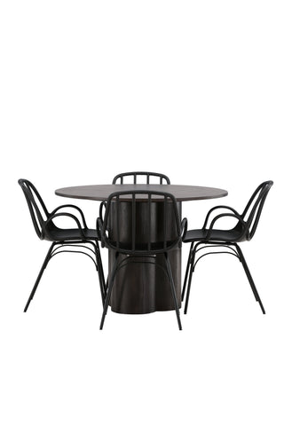 Venture Home Olivia Matbord-Mocca/MoccaFaner+Limhamnstol-Svart/BeigeVelvet_4