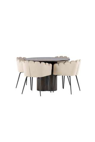 Venture Home Olivia Matbord-Mocca/MoccaFaner+Limhamnstol-Svart/BeigeVelvet_4