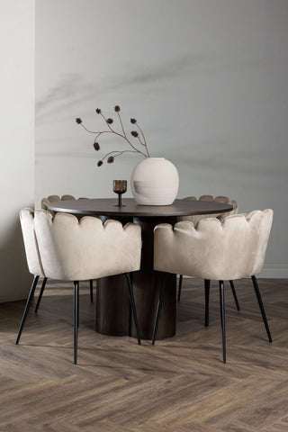 Venture Home Olivia Matbord-Mocca/MoccaFaner+Limhamnstol-Svart/BeigeVelvet_4