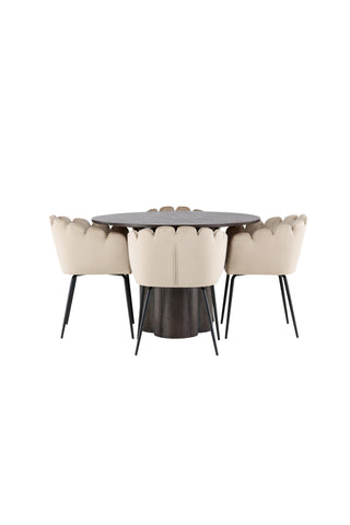 Venture Home Olivia Matbord-Mocca/MoccaFaner+Limhamnstol-Svart/BeigeVelvet_4