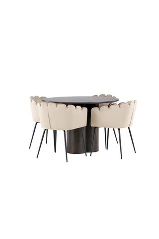 Venture Home Olivia Matbord-Mocca/MoccaFaner+Limhamnstol-Svart/BeigeVelvet_4