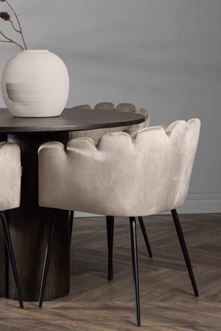 Venture Home Olivia Matbord-Mocca/MoccaFaner+Limhamnstol-Svart/BeigeVelvet_4