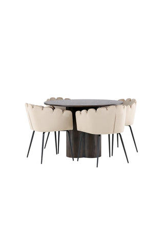 Venture Home Olivia Matbord-Mocca/MoccaFaner+Limhamnstol-Svart/BeigeVelvet_4