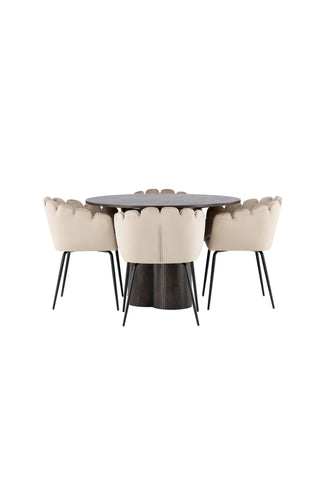Venture Home Olivia Matbord-Mocca/MoccaFaner+Limhamnstol-Svart/BeigeVelvet_4