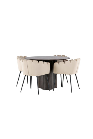 Venture Home Olivia Matbord-Mocca/MoccaFaner+Limhamnstol-Svart/BeigeVelvet_4