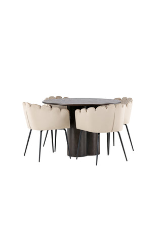 Venture Home Olivia Matbord-Mocca/MoccaFaner+Limhamnstol-Svart/BeigeVelvet_4