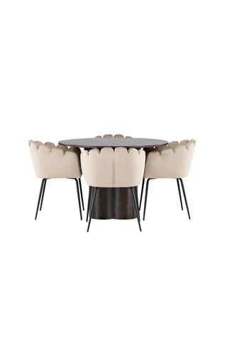 Venture Home Olivia Matbord-Mocca/MoccaFaner+Limhamnstol-Svart/BeigeVelvet_4