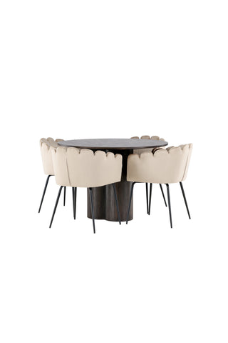 Venture Home Olivia Matbord-Mocca/MoccaFaner+Limhamnstol-Svart/BeigeVelvet_4