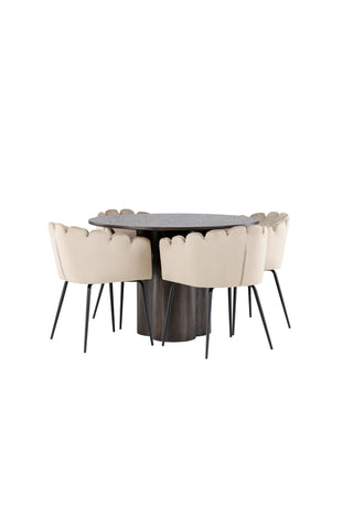Venture Home Olivia Matbord-Mocca/MoccaFaner+Limhamnstol-Svart/BeigeVelvet_4